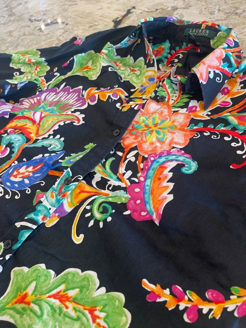 Lauren Ralph Lauren Black Floral Paisley Button-Up Blouse - Picture 3 of 9